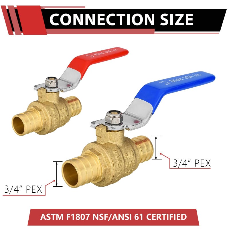 EFIELD (Pack of 10) EFIELD 3/4 Inch Pex Brass Full Port Shut-off Ball Valve for Hot and Cold Water, UPC Certified,(VALVE013) - Image 2